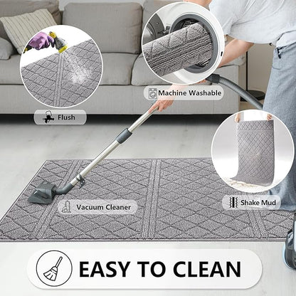 REFETONE Indoor Doormat, Front Back Door Mat 16"x24" Absorbent Rubber Backing Non Slip Door Mats, Low-Profile Resist Dirt Rugs, Machine Washable Door Rug Inside Floor Mat for Entryway, Light Grey