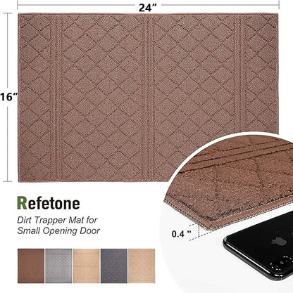 REFETONE Indoor Doormat, Front Back Door Mat 16"x24" Absorbent Rubber Backing Non Slip Door Mats, Low-Profile Resist Dirt Rugs, Machine Washable Door Rug Inside Floor Mat for Entryway, Chocolate