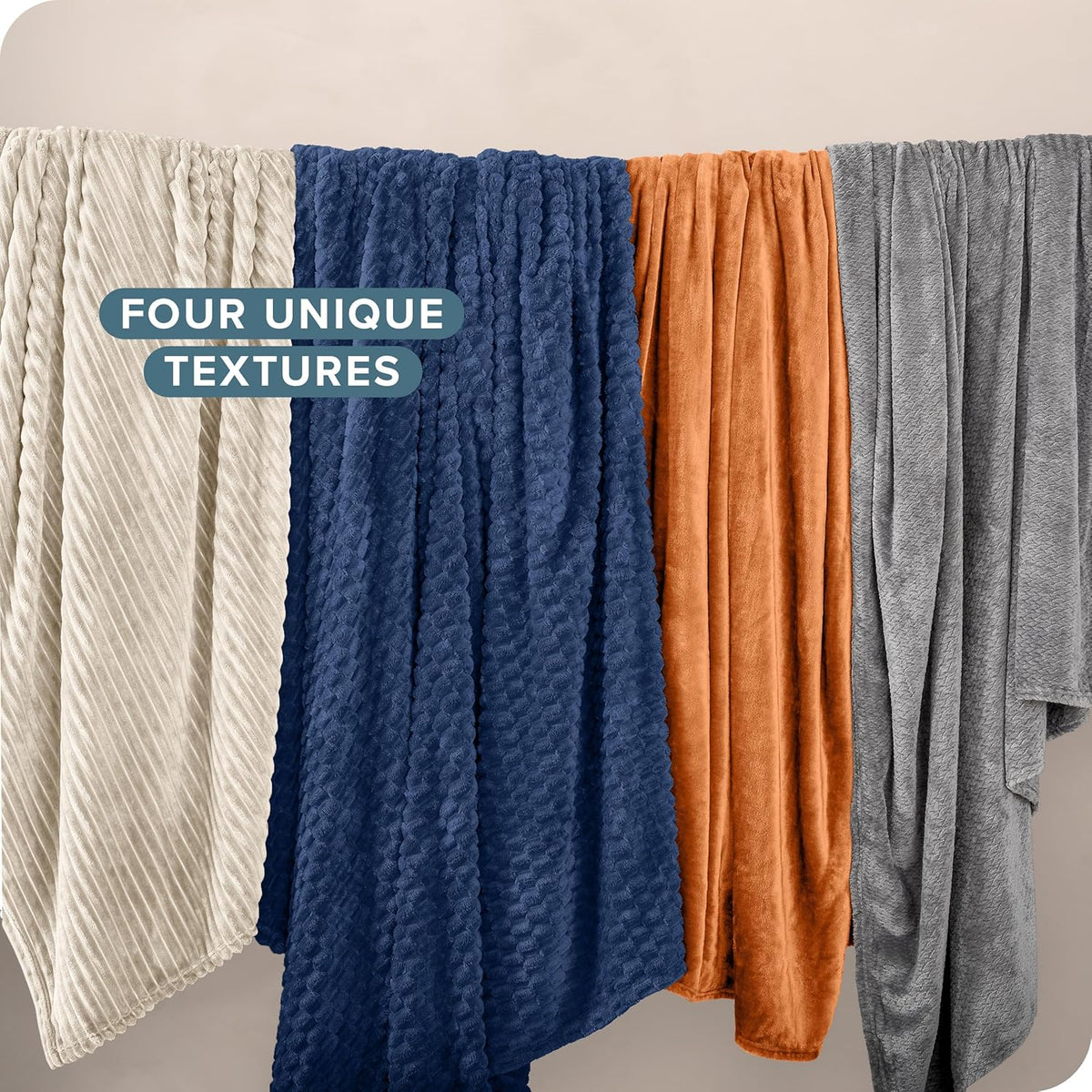 Bare Home Textured Fleece Blanket - Twin/Twin Extra Long - Ultra-Soft Lightweight for Bed, Sofa, and Couch - Luxury Microplush - Cozy Warm Blanket (Twin/Twin XL, Waffle Dark Blue)