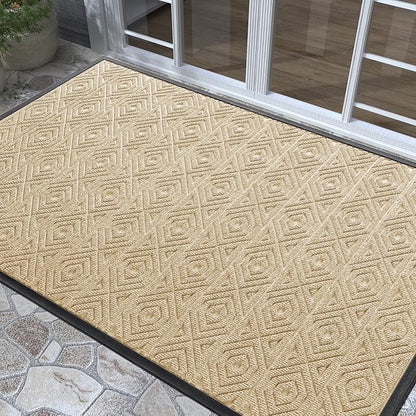 Yimobra Door Mat, Outdoor Indoor Entrance Welcome Mat, Heavy Entry Front Door Mat, Stain & Fade Resistant, Low Profile, Sturdy Rubber, Easy Clean Patio Floor Mat, Waterproof, 60 x 36,Light Beige
