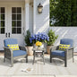 HOOOWOOO Patio Furniture Set,3 Pieces Outdoor Conversation Set,All Weather Wicker Bistro Set Yard Porch High Back Chairs Side Table,Denim Blue