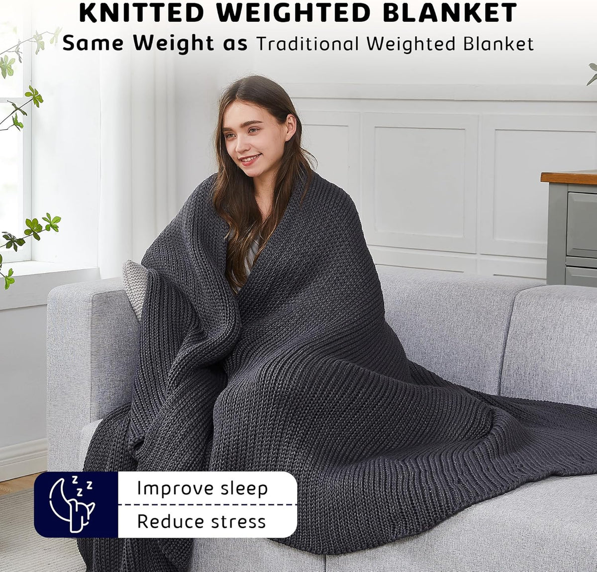 L'AGRATY Knitted Weighted Blanket - 60"x80" 20lbs Cooling Chunky Knit Heavy Blanket for Adults Braided Crochet Throw Thick Cable Yarn Knit Decorative No Beads Evenly Weighted Machine Washable