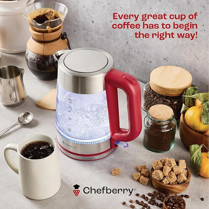 Electric Kettle for Boiling Hot Tea & Water | 1.8L Stainless Steel Borosilicate Glass Boiler With No Plastic, Automatic Shutoff, BPA Free, Fast Heating Technology