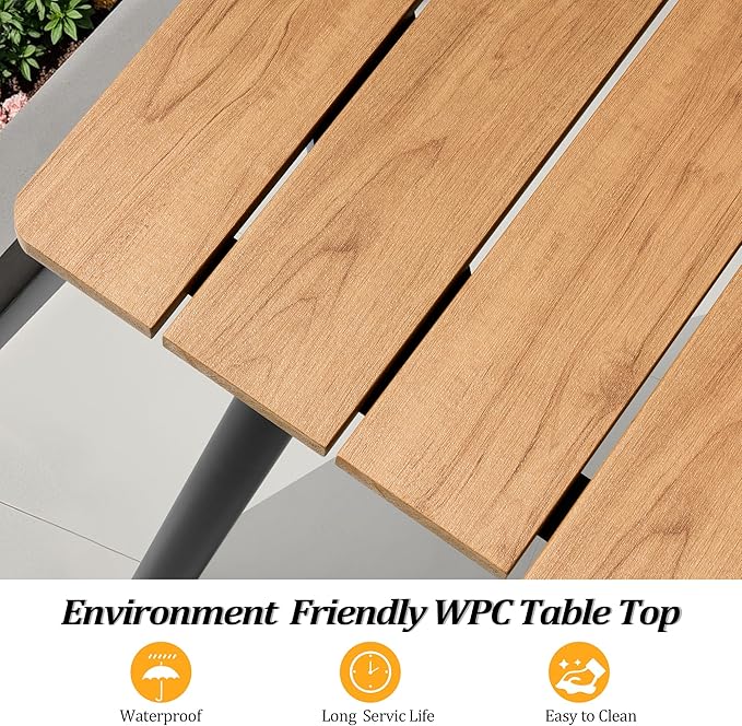 83" Patio Outdoor Dining Table for 6-8, Weather-Resistant Wood-Grain Top