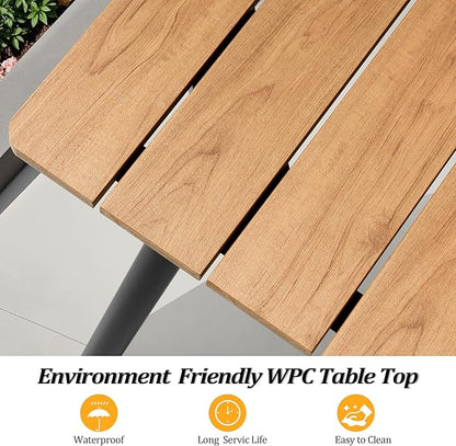 83" Patio Outdoor Dining Table for 6-8, Weather-Resistant Wood-Grain Top