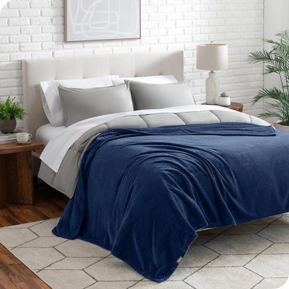 Bare Home Textured Fleece Blanket - King Size - Ultra-Soft Lightweight for Bed, Sofa, and Couch - Luxury Microplush - Cozy Warm Blanket (King, Chevron Dark Blue)