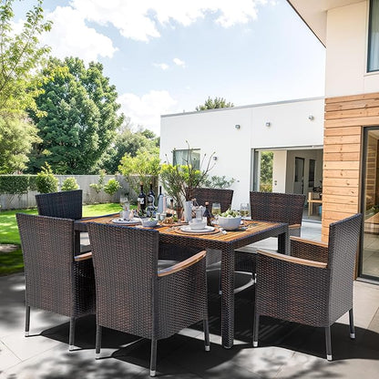 Shintenchi 7 Piece Patio Dining Set, Wicker Patio Conversation Set