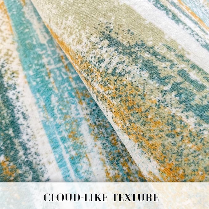 Modern Abstract Entryway Rug Indoor 2x3 Washable Rug Non-Slip Soft Small Area Rug Green Mustard Multi Kitchen Mats Thin Print Faux Wool Floor Carpet Throw Rugs for Entrance Bedroom Home Decor