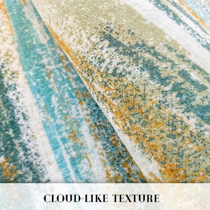 Modern Abstract Entryway Rug Indoor 2x3 Washable Rug Non-Slip Soft Small Area Rug Green Mustard Multi Kitchen Mats Thin Print Faux Wool Floor Carpet Throw Rugs for Entrance Bedroom Home Decor