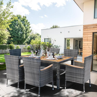 Shintenchi 7 Piece Patio Dining Set, Wicker Patio Conversation Set