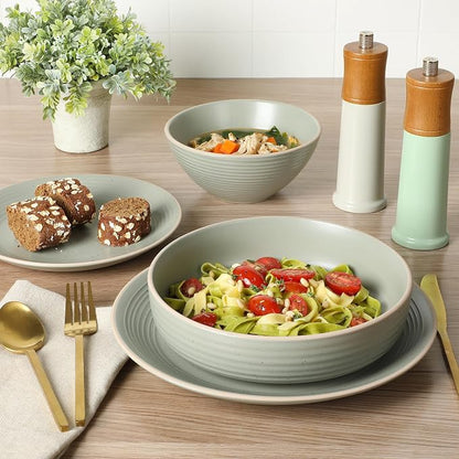 Gibson Home Dinah Double Bowl Stoneware Embossed Speckled Dinnerware Set