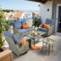 HOOOWOOO Patio Furniture Set,5 Pieces Outdoor Conversation Set,All Weather Wicker Loveseat Sofa Set with High Back Swivel Rocking Chairs Tables,Denim Blue