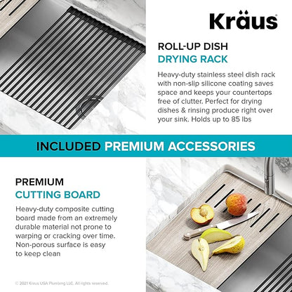 KRAUS Kitchen Sink Bellucci 32” Undermount Workstation Granite, Metallic White, Accessories, KGUW1-33WH
