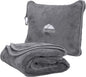 BlueHills Premium Soft Long Travel Blanket Pillow for Tall Airplane Flight Blanket Throw in Soft Bag case with Hand Luggage Belt & Backpack Clip Compact Pack Large Grey Gray T052