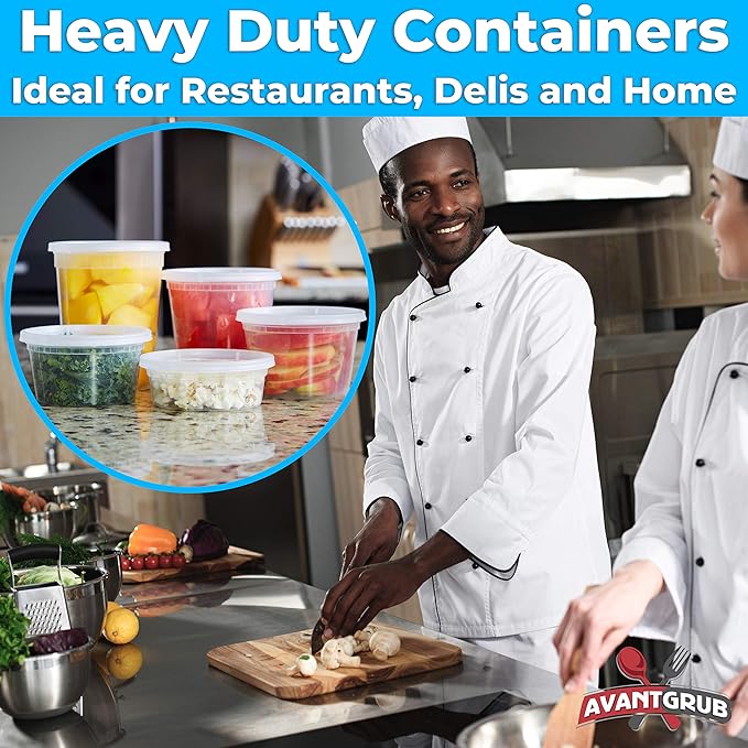 Deli-Grade BPA-Free 32oz Plastic Containers with Lids 24ct. Leakproof Microwavable Portion Container for To-Go Orders, Food Prep and Storage. Reusable Takeout Cups for Restaurant, Cafe and Catering.