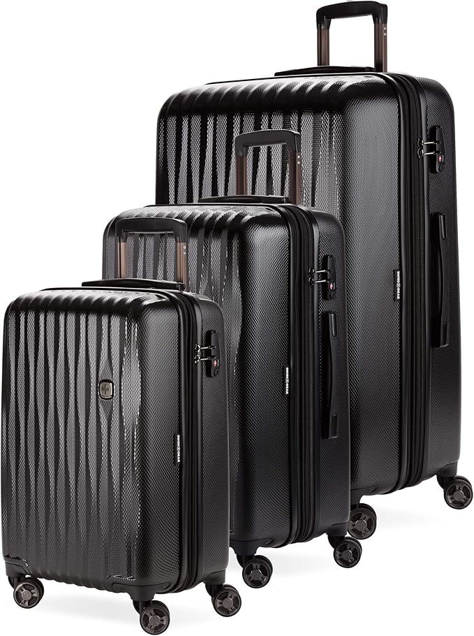 SwissGear 7272 Energie Expandable Hardside Luggage with Spinner Wheels and TSA Lock, Black, 3-Piece Set (19/24/27)