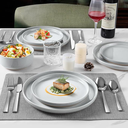 LIANYU Porcelain Dinnerware Set for 6, 18PCS Elegant Plates and Bowls Set with Stackable Design, Highly Chip and Scratch Resistant, Dishwasher Safe, Glacier Gray