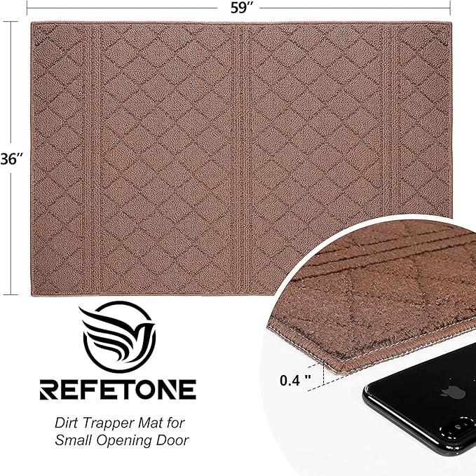 REFETONE Indoor Doormat, Front Back Door Mat 20"x32" Absorbent Rubber Backing Non Slip Door Mats, Low-Profile Resist Dirt Rugs, Machine Washable Door Rug Inside Floor Mat for Entryway, Chocolate
