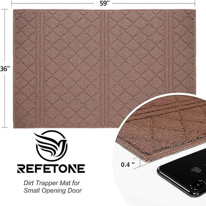 REFETONE Indoor Doormat, Front Back Door Mat 20"x32" Absorbent Rubber Backing Non Slip Door Mats, Low-Profile Resist Dirt Rugs, Machine Washable Door Rug Inside Floor Mat for Entryway, Chocolate