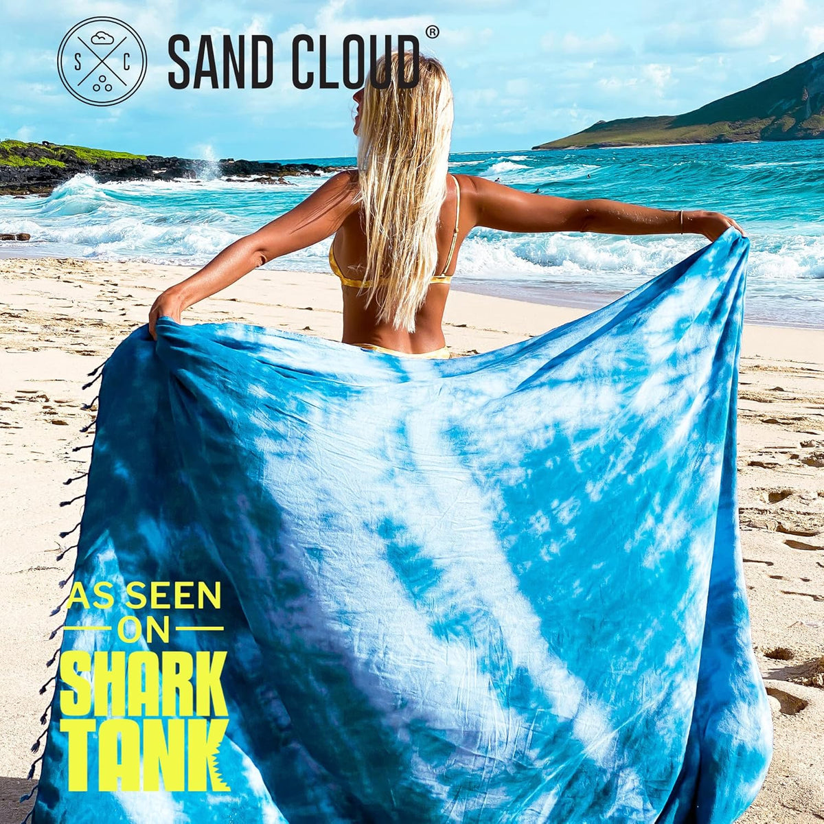 Sand Cloud Turkish Beach Towel - Sand Free - 100% Organic Turkish Cotton Yarn - Quick Dry Towel for Beach, Picnic Blanket or Throw - As Seen on Shark Tank - Tie Dye (Blue Acid Wash)