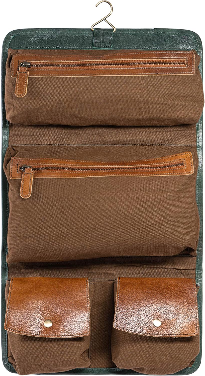 KomalC Premium Buffalo Leather Hanging Toiletry Bag Travel Dopp Kit