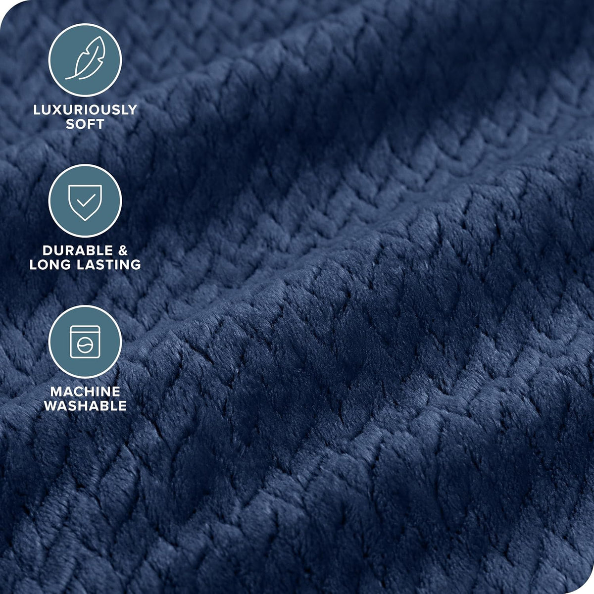 Bare Home Textured Fleece Blanket - King Size - Ultra-Soft Lightweight for Bed, Sofa, and Couch - Luxury Microplush - Cozy Warm Blanket (King, Chevron Dark Blue)