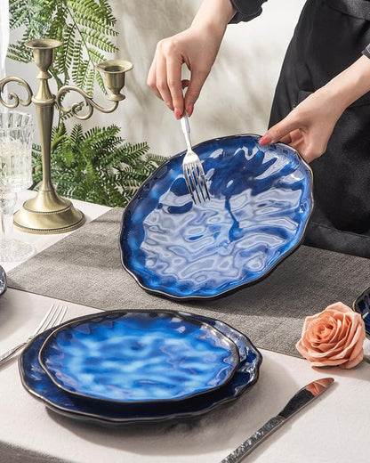 4-piece set, natural active glaze plate and bowl set, microwave and dishwasher