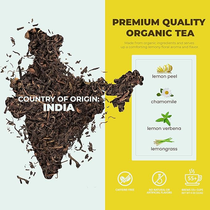 Gardenika Organic Lemon Chamomile Loose Leaf Tea, KSA Kosher, Caffeine Free, Herbal with Chamomile and Lemongrass – 4 oz (1 Pack)