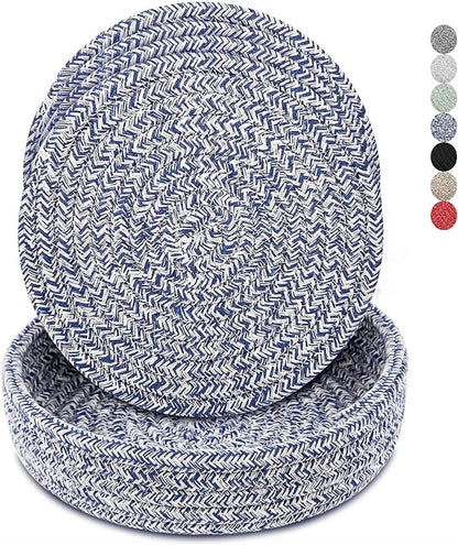 Trivets for Hot Dishes, Pots and Pans, Hot Pads with Storage Basket, Pot Holders for Kitchen, Heat Resistant Mat Protect Counter Home Essentials, Farmhouse Decor (Blue 4 PCS)