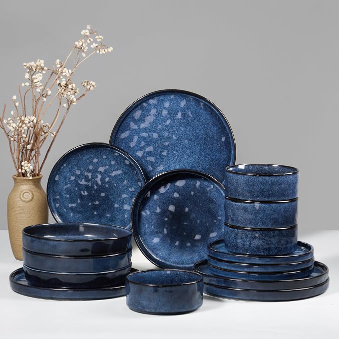 HaWare Dinnerware Sets, 16-Piece Plates and Bowls Set, Reactive Starry Blue |