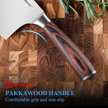 KEEMAKE Cleaver Knife 7 inch, Meat Knife Heavy Duty with German High Carbon Stainless Steel 1.4116 Chopper Knife, Vegetable knife with Ergonomic Pakkawood Handle Chinese Chef Knife