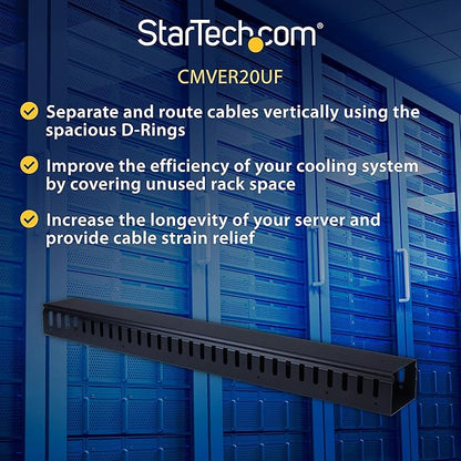 StarTech.com 3ft (1m) Vertical Cable Management Duct with Cover - 0U Open Slot Finger Duct Wire Raceway for 19 Inch Server Rack - Slotted Cord Channel (CMVER20UF)