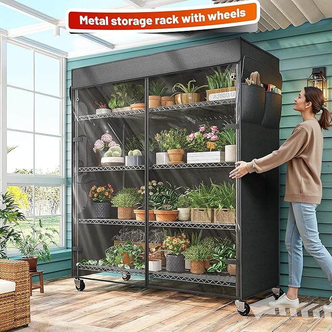 REIBII 45''W Storage Shelves Waterproof Metal Shelving Cover Dustproof Wire Shelving Unit Covers Garage Storage Rack Wire Shelf for Kitchen Pantry Office College, 45Wx17.72Dx72.83H