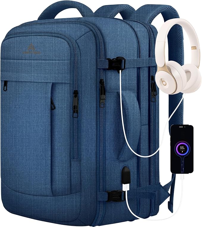 Large Travel Laptop Backpack for Men, 50L Carry On Backpack, Expandable Laptop Bag Water Resistant Overnight Weekender Gym Daypack Traveling Backpack, Traveler Gifts, Blue