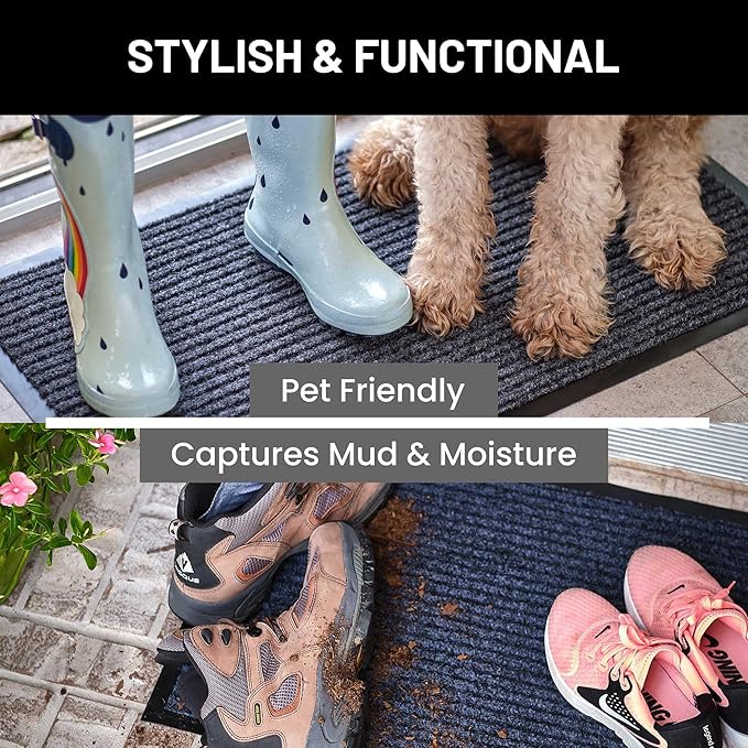 Sierra Concepts Front Door Mat Large Welcome Floor Mats - Entryway Indoor Outdoor Entrance Doormat, Patio, Porch, Muddy Dog Shoe, Inside Outside Low Profile 36x24in, 2-Pack Red