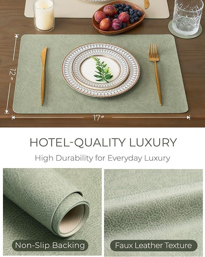 Leetaltree Reversible Faux Leather Placemats and Coasters Set of 16, 12x17 Inch