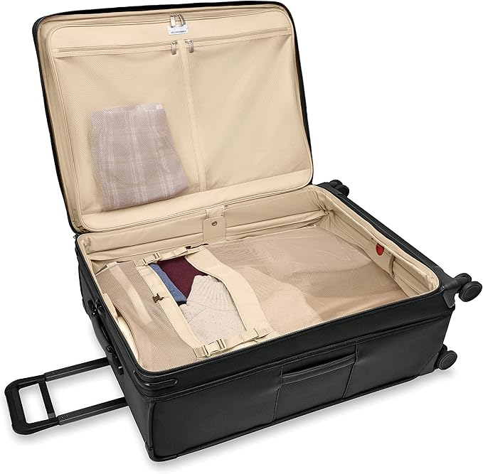 Briggs & Riley 31" Extra Large Expandable Spinner - Checked Luggage for Travel, Suitcases with Wheels, Softside Rolling Bag for Men & Women, Self-Repairing Zipper - Baseline Collection, Black