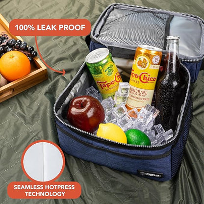 OPUX Lunch Box For Men Women, Insulated Large Double Decker Lunch Bag, Charcoal Gray, 10x7.5x10 Inches