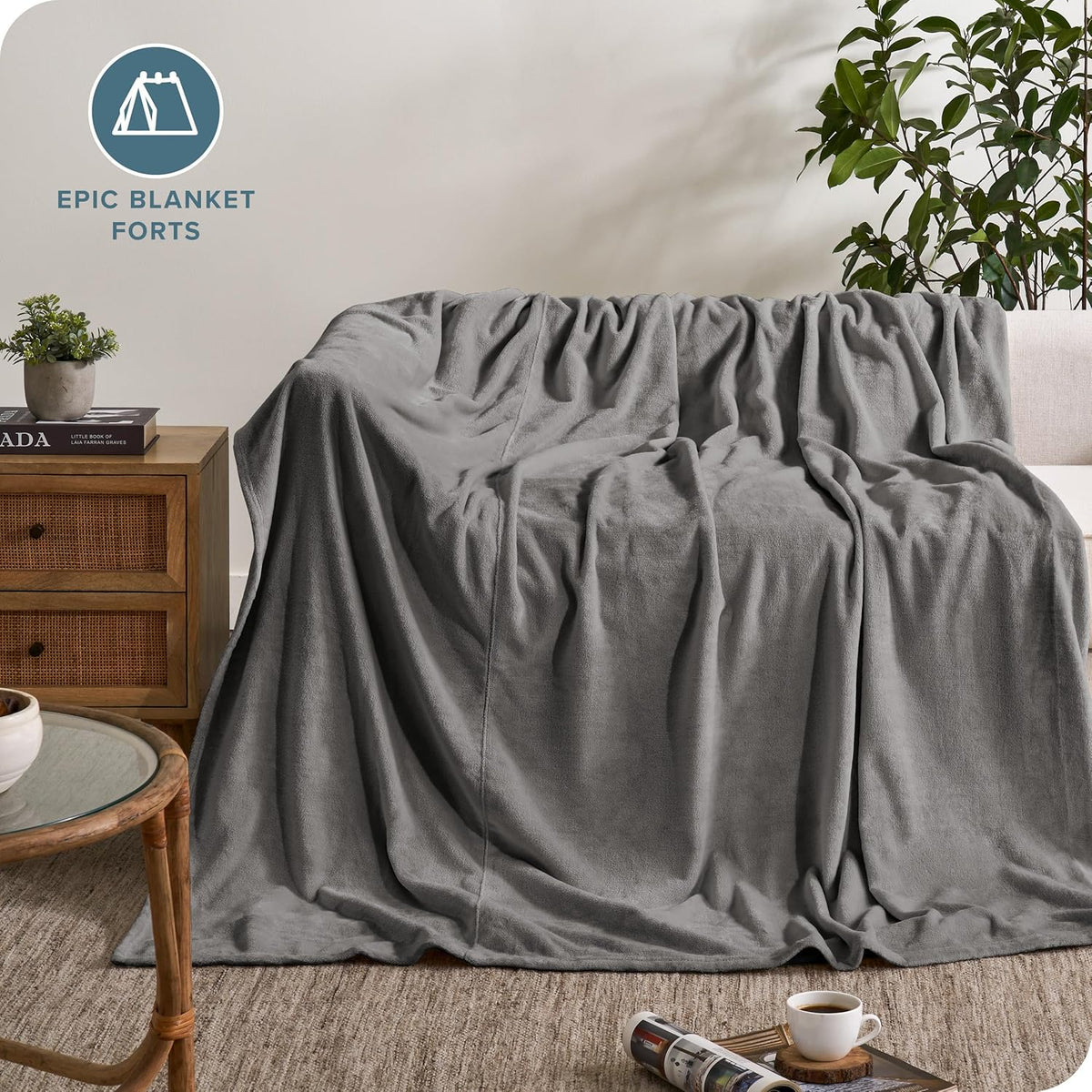 Bare Home Fleece Blanket - Giant Size - Ultra-Soft Lightweight for Bed, Sofa, and Couch - Luxury Microplush - Cozy Warm Blanket (Giant, Grey)