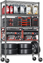 IZEUK 5-Tier Adjustable Heavy Duty Steel Wire Shelving Unit with Wheels, Storage Rack Organizer for Garage, Kitchen, Office, Laundry, Basement (Black, 17.7" D x 47.2" W x 76.7" H, 1750 lbs Capacity)
