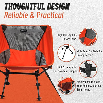 Portable Camping Chair - Light Weight Folding Chair with Compact Design for Camping, Backpacking, Hiking, Fishing, Beach or Any Other Outdoor Adventures