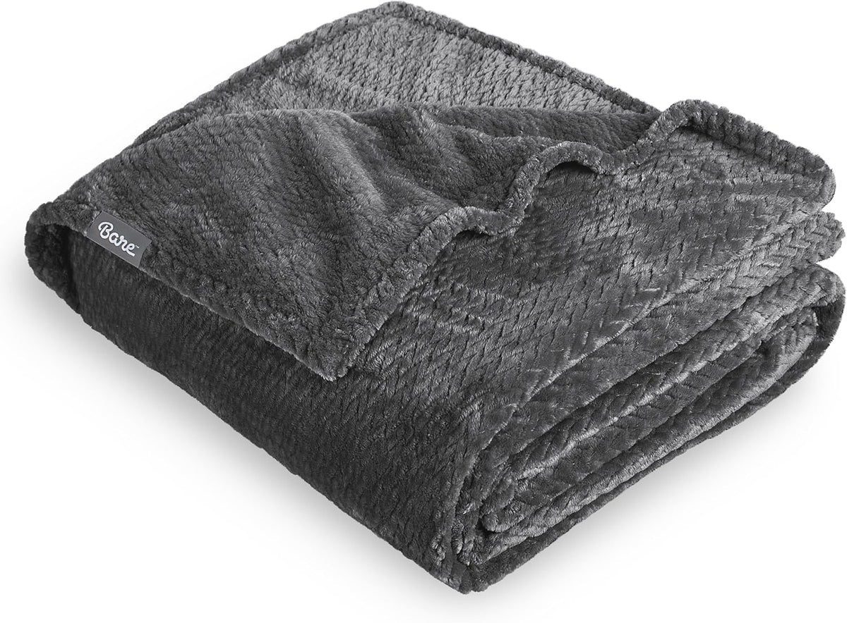 Bare Home Textured Fleece Blanket - Twin/Twin Extra Long - Ultra-Soft Lightweight for Bed, Sofa, and Couch - Luxury Microplush - Cozy Warm Blanket (Twin/Twin XL, Chevron Grey)