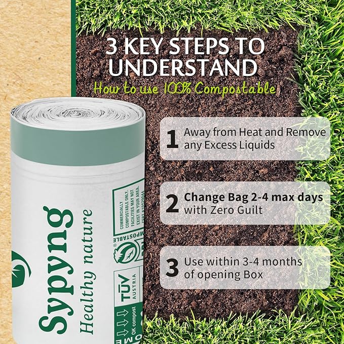 Compostable Kitchen Trash Bags 13 Gallon (50-Pack) - Heavy-Duty 1.1 Mil, 100% Biodegradable, ASTM D6400, BPI & OK Compost HOME Certified, Eco-Friendly, Leakproof & Odor Control