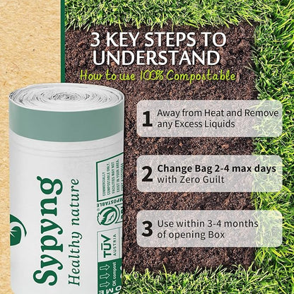 Compostable Kitchen Trash Bags 13 Gallon (50-Pack) - Heavy-Duty 1.1 Mil, 100% Biodegradable, ASTM D6400, BPI & OK Compost HOME Certified, Eco-Friendly, Leakproof & Odor Control