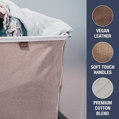 CleverMade Collapsible Laundry Basket Hamper - LUXE Cream Herringbone 2Pack 60L -SpaceSaving Storage Organizer with Handles Foldable Home Organization