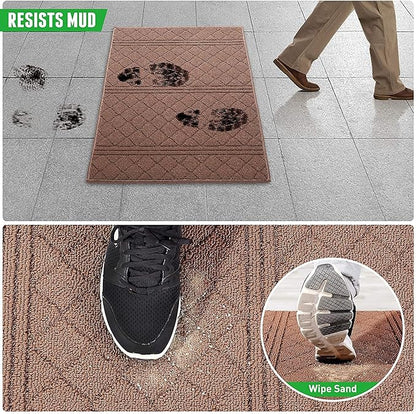 REFETONE Indoor Doormat, Front Back Door Mat 16"x24" Absorbent Rubber Backing Non Slip Door Mats, Low-Profile Resist Dirt Rugs, Machine Washable Door Rug Inside Floor Mat for Entryway, Chocolate