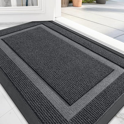 OLANLY Front Door Mat Indoor Outdoor Entrance, Waterproof All-Season, All-Weather Doormat, Sturdy Natural Rubber, Fade Resistant, Low Profile, Easy Clean Patio Porch Entryway Mat, 59x35, Grey
