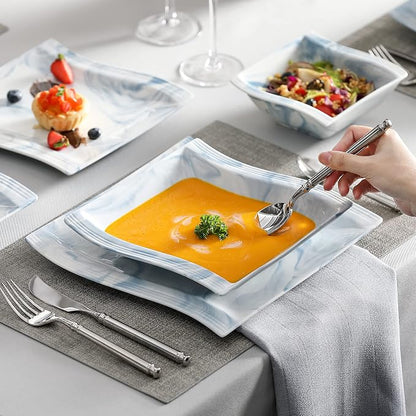 MALACASA Plates and Bowls Sets, 26 Piece Blue Dinnerware Sets