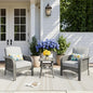HOOOWOOO Patio Furniture Set,3 Pieces Outdoor Conversation Set,All Weather Wicker Bistro Set Yard Porch High Back Chairs Side Table,Light Gray