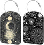 Sun Moon Luggage Tag for Suitcase Set of 2 PU Leather Cute Luggage Tags with Stainless Metal Loop ID Label Privacy Flap Suitcase Tags for Women and Men Travel